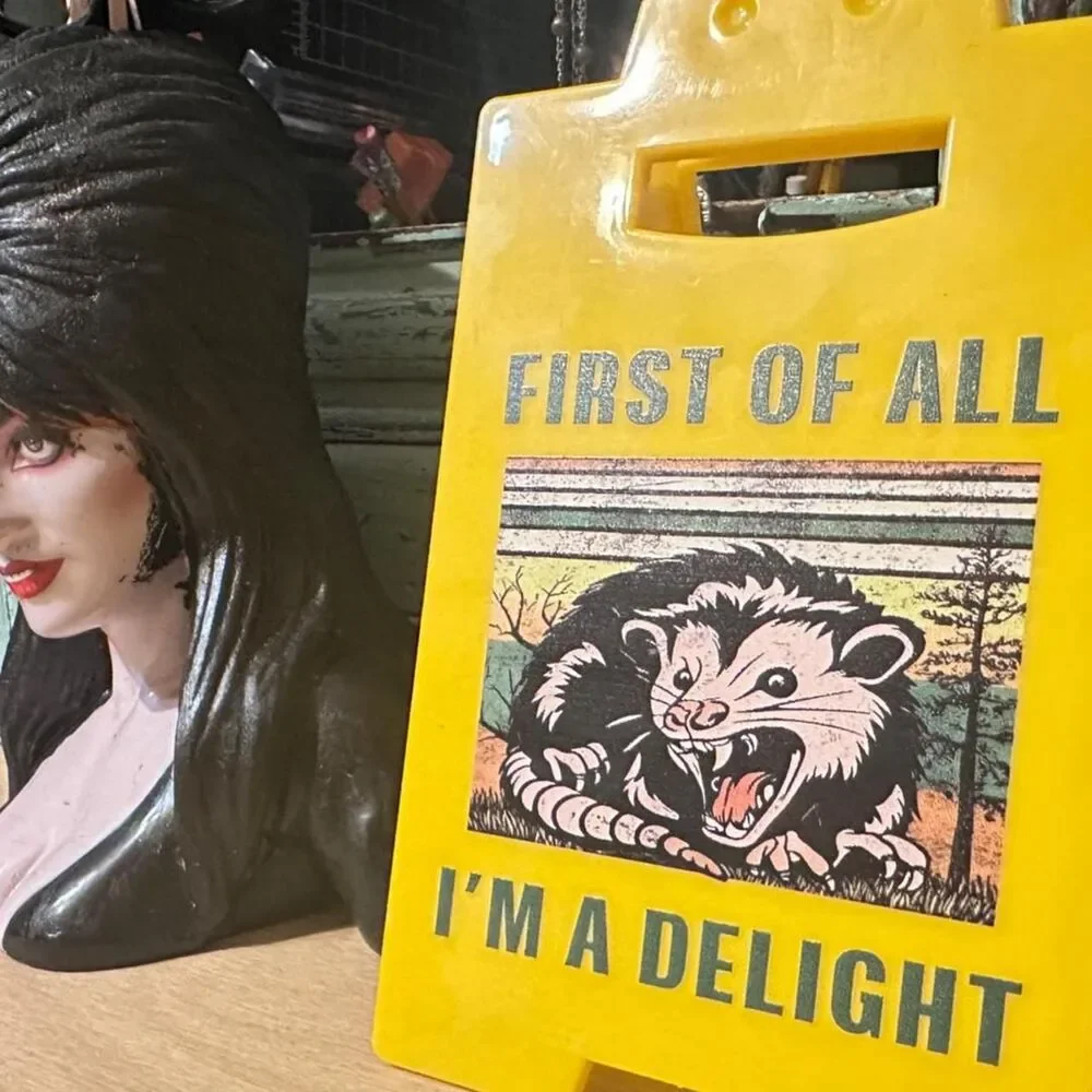 Possum First of All I’m a Delight Mini Caution Sign Desk Decor
